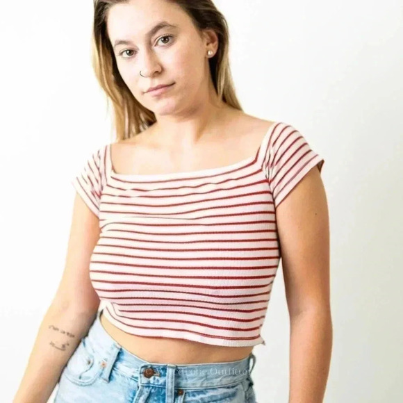 H&M Striped Crop Top Halter Tee Shirt - Picture 6 of 7